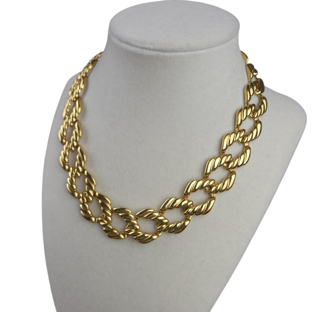 Vintage Napier Gold Tone Chunky Chain Collar Necklace 16" Statement Rope Knot - Picture 3 of 8